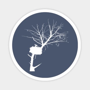 White Silhouette Of Stork Nest In Tree With Fledglings Magnet